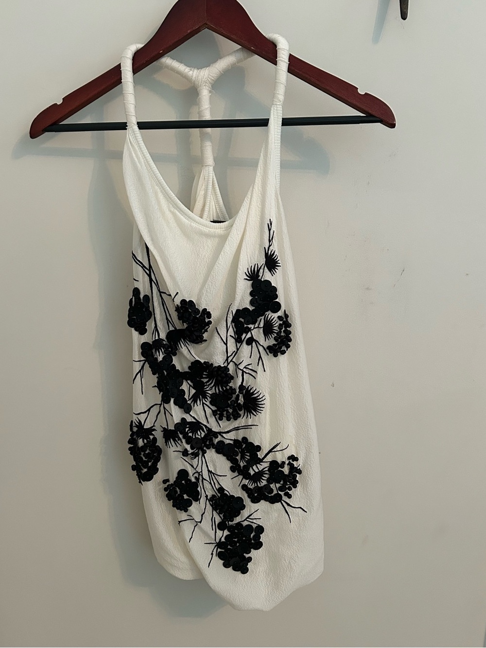 Robert Rodriguez 100% Silk Floral Beaded Tank Top White Black Size 0
